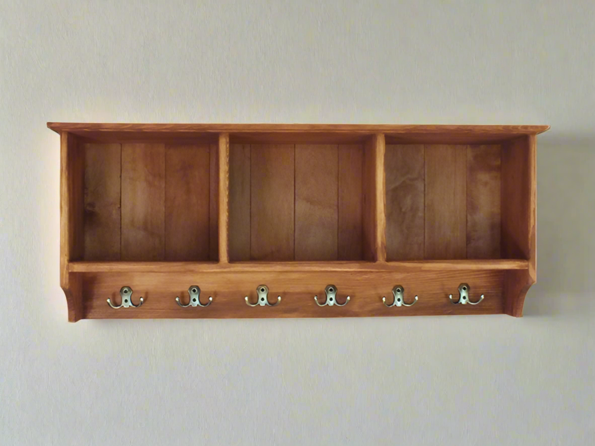 s6 Handcrafted wall mounted compartments unit with hooks