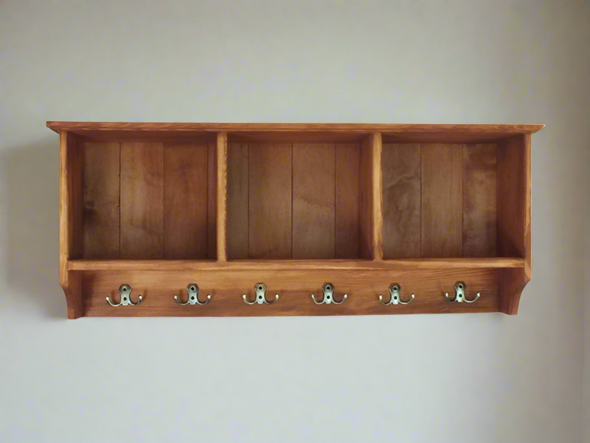 s6 Handcrafted wall mounted compartments unit with hooks