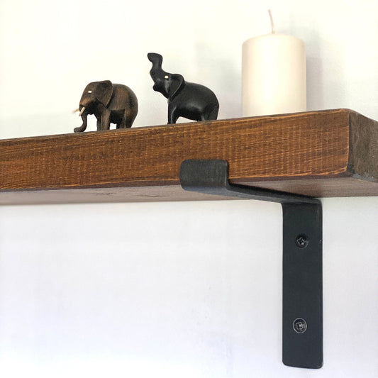 MASON OAK 5x16 Rustic Wall-Mounted Wooden Oak Shelf with Black Supported Metal Brackets – Modern Industrial Display