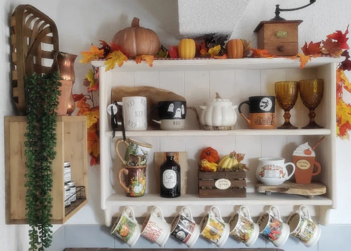 AGNÈS Farmhouse Wall Shelf with Hooks – Handmade Wooden Kitchen Display