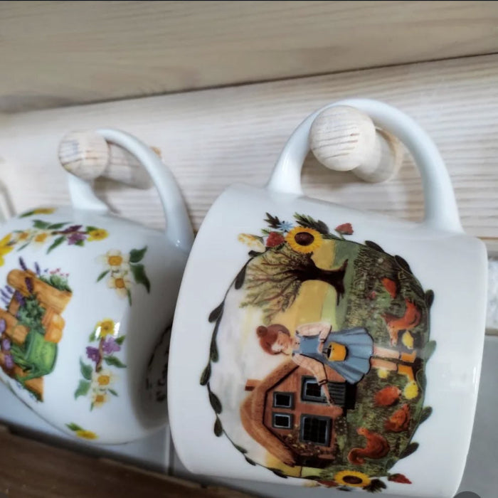 AGNÈS Farmhouse Wall Shelf with Hooks – Handmade Wooden Kitchen Display