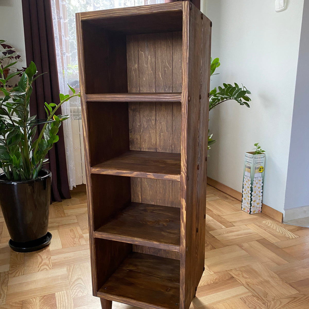 Hector — Solid Pine Narrow Bookcase with Four Compartments