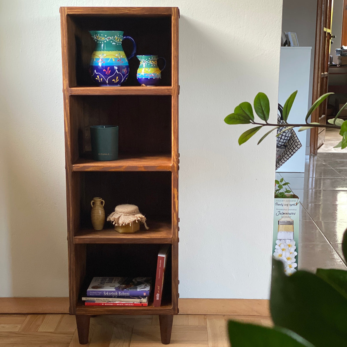 Hector — Solid Pine Narrow Bookcase with Four Compartments