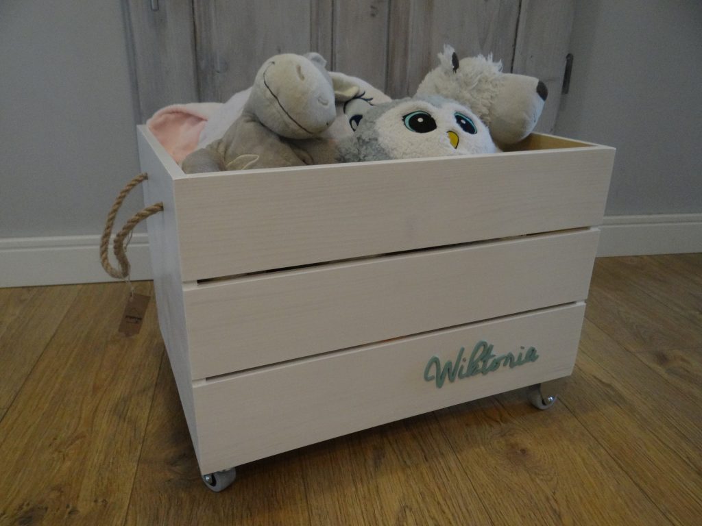 Wooden toy box on wheels