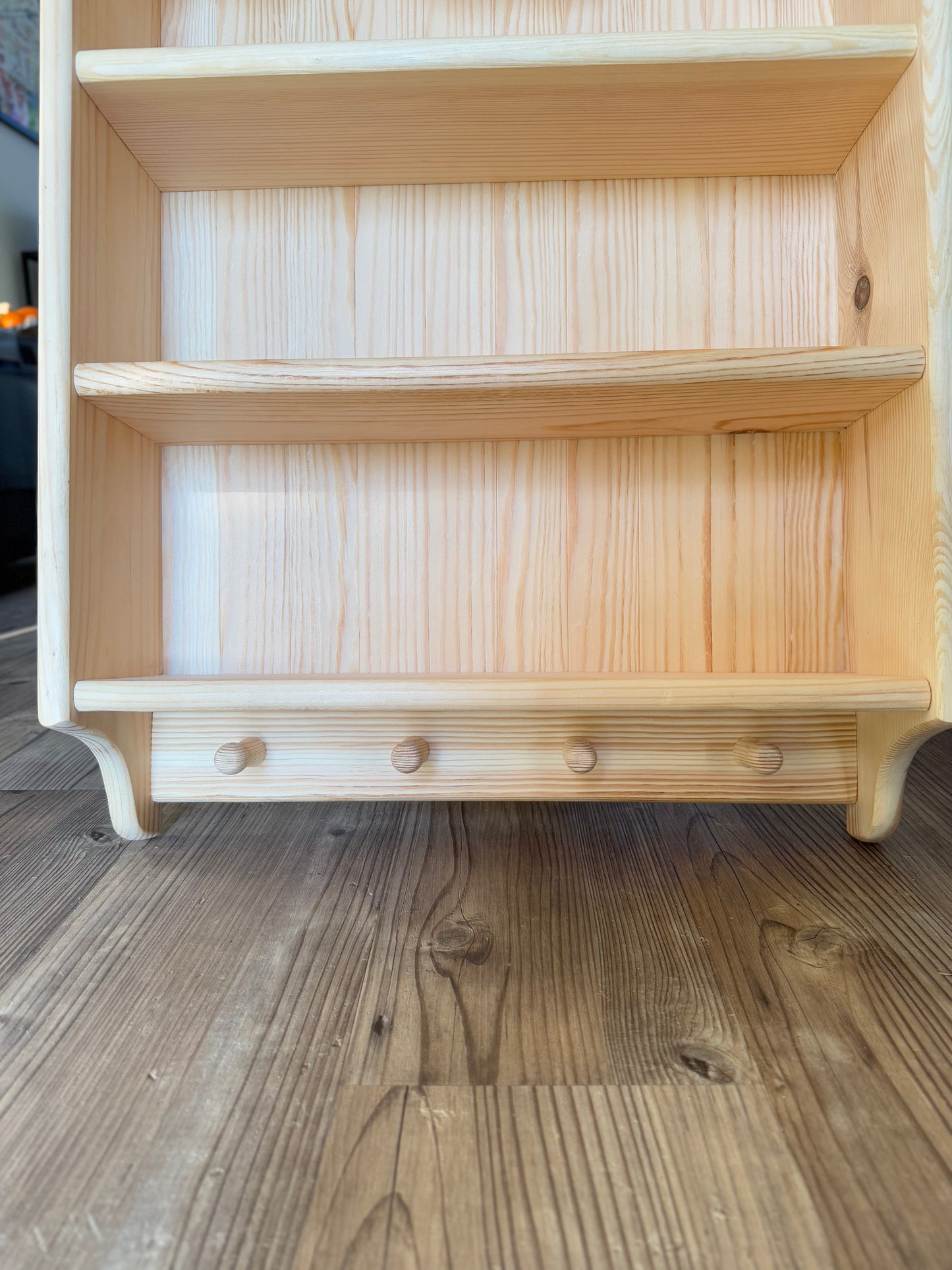 Wooden Handmade Open Cabinet With Mug Pegs