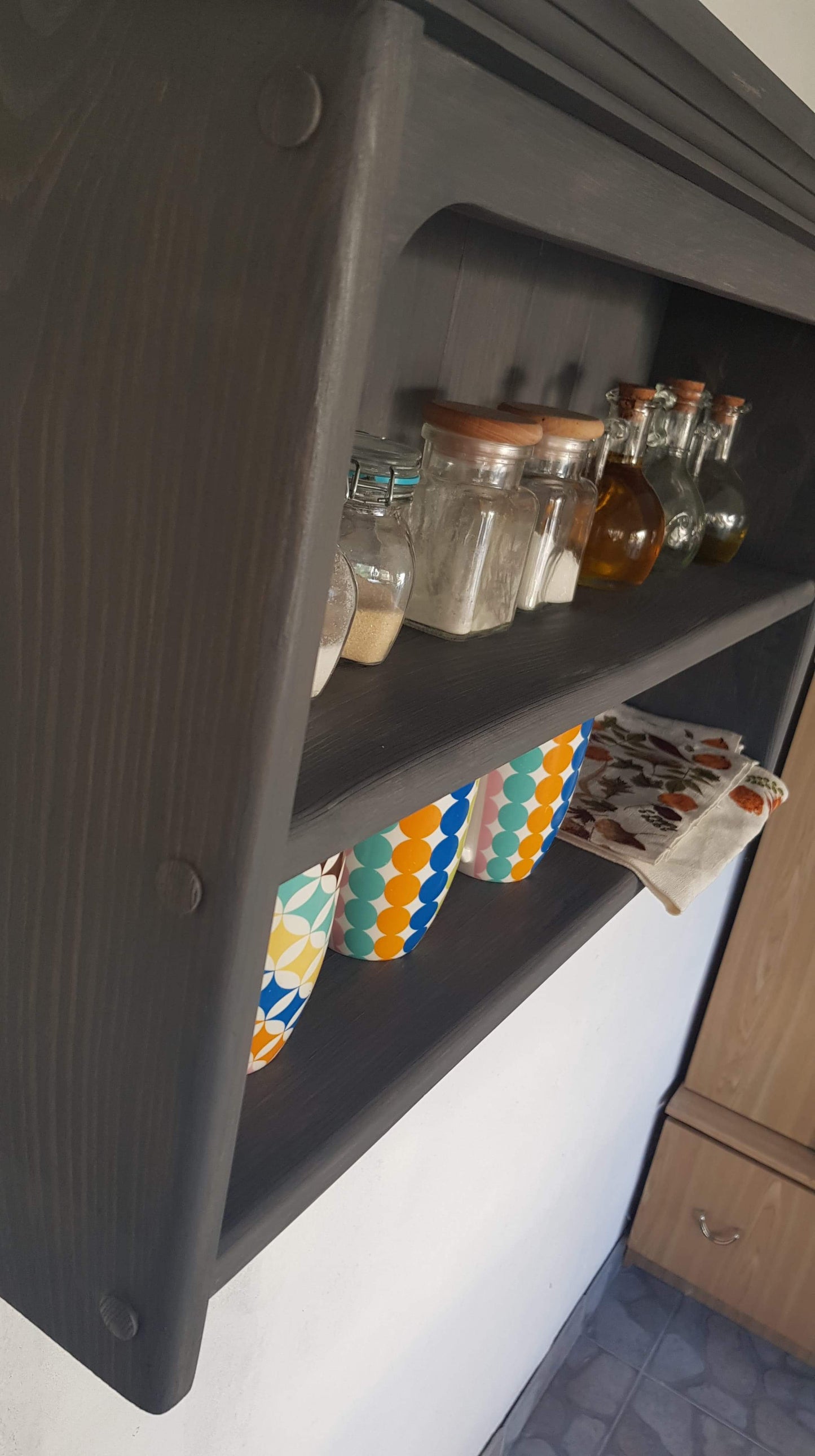 s84 Solid pine wall mounted shelving with back panelling