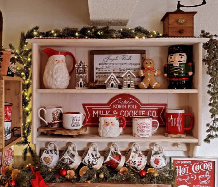 AGNÈS Farmhouse Wall Shelf with Hooks – Handmade Wooden Kitchen Display