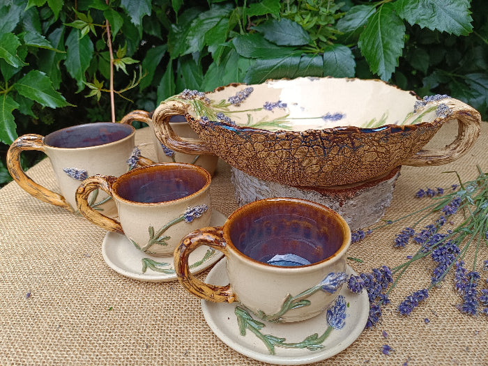 LAVENDER 🌿 Handcrafted Lavender Ceramic Serving Bowl – Artisan Floral Design