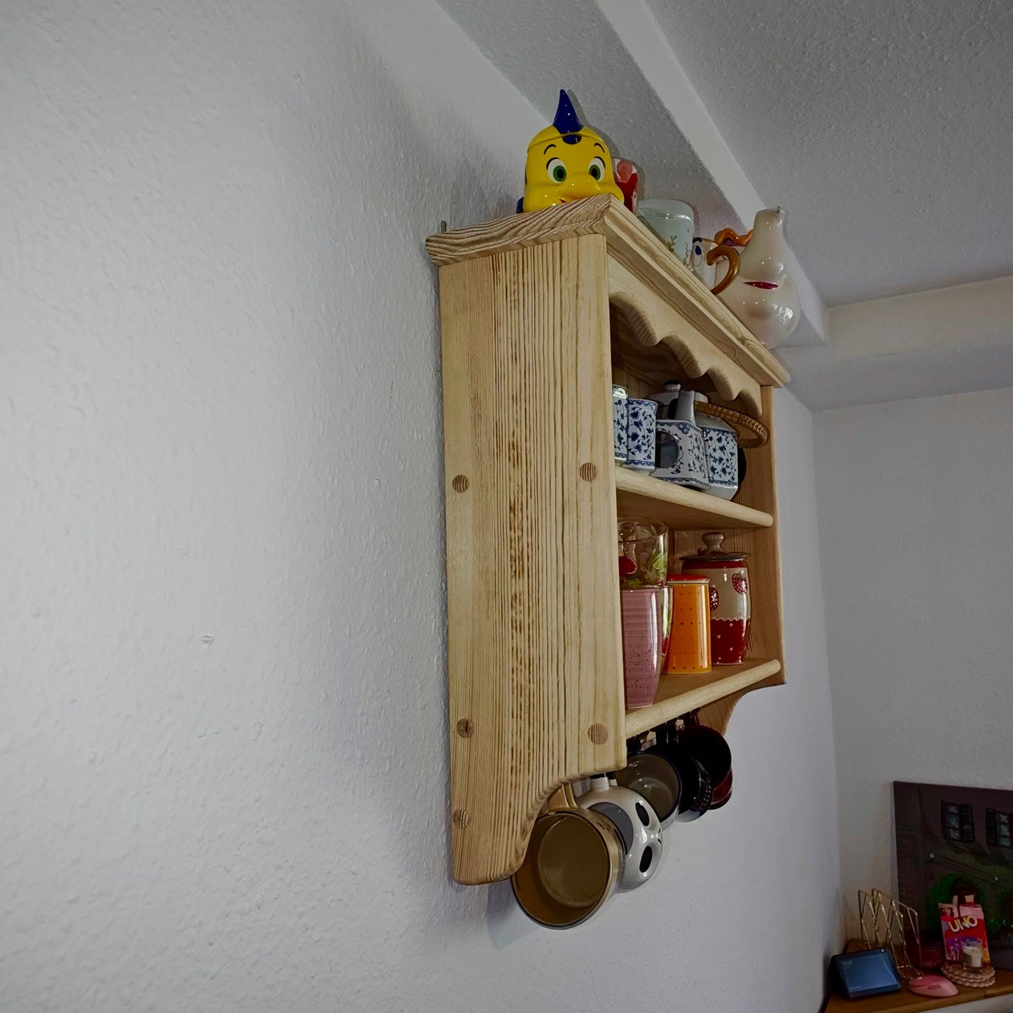 Delphine — Rustic Wall Shelf with Hooks
