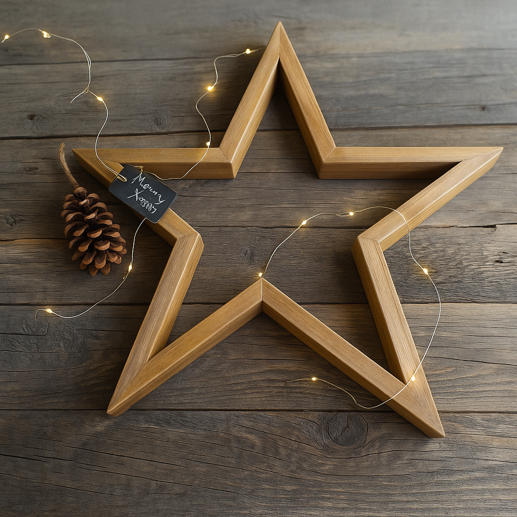 STAR1 Rustic Wooden Star Decoration – Handcrafted Charm for Every Season