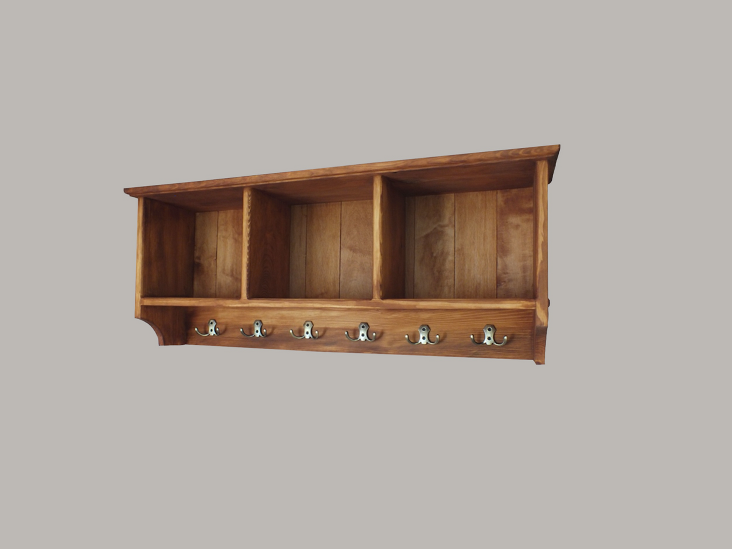 s6 Handcrafted wall mounted compartments unit with hooks