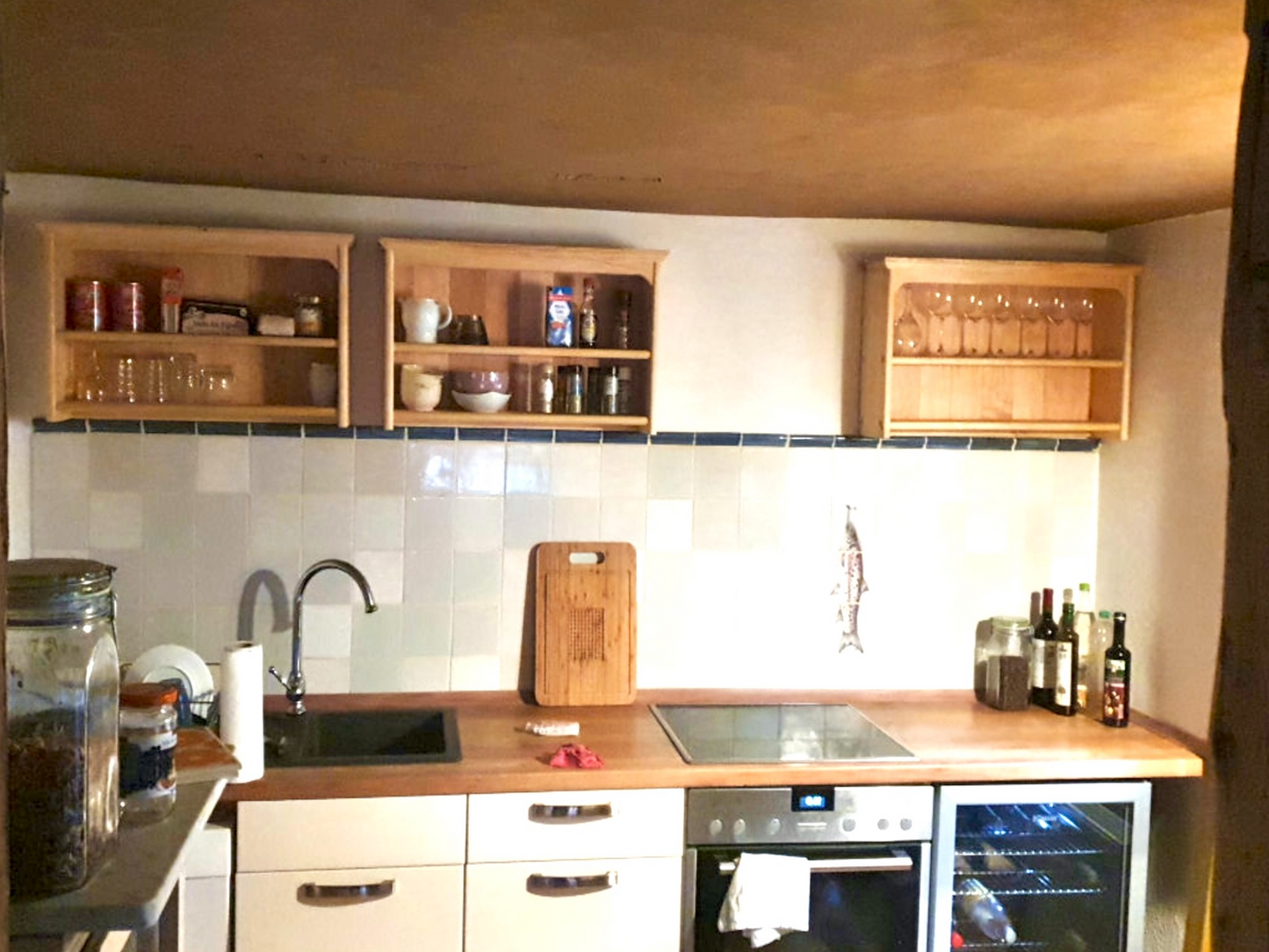 s84 Solid pine wall mounted shelving with back panelling