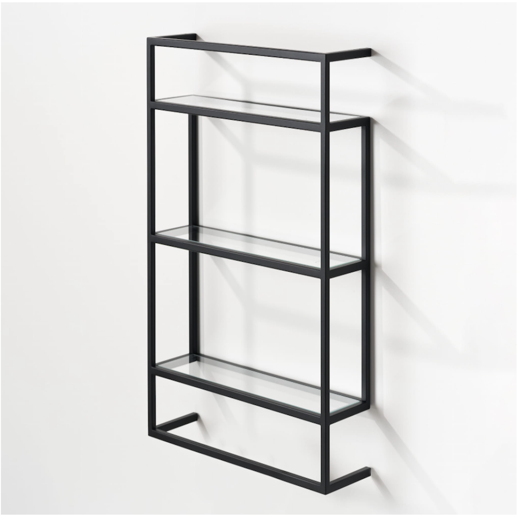 PAULA Minimalist Black Metal & Glass Wall Shelf