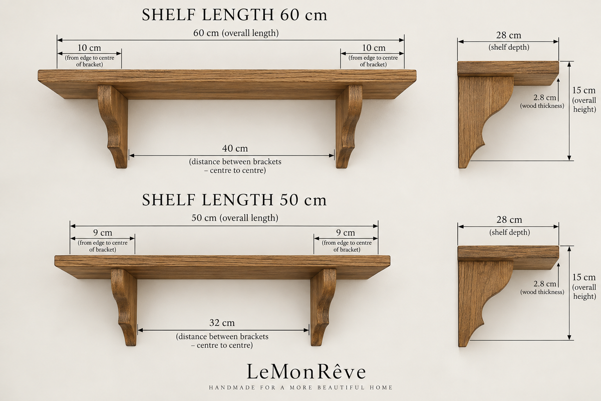 s80 Bespoke SOPHIE oak traditional wall mounted shelf with beautifully crafted brackets