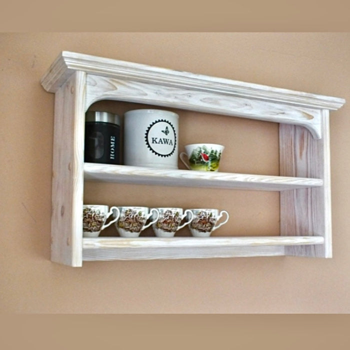 s83 Handmade Wooden Kitchen Wall Shelf – Two-Tier Display Storage