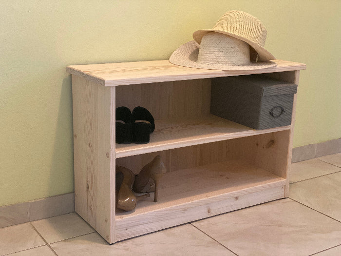 c16 Rustic Handmade Wooden Shoe Rack – Two-Tier Storage Shelf