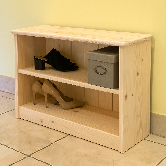 c16 Rustic Handmade Wooden Shoe Rack – Two-Tier Storage Shelf