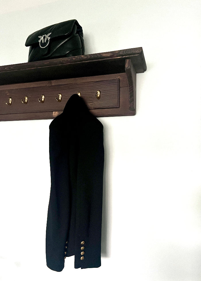 h8 Wooden Wall Coat Rack with Shelf & Hooks – Elegant Storage for Entryways & Hallways