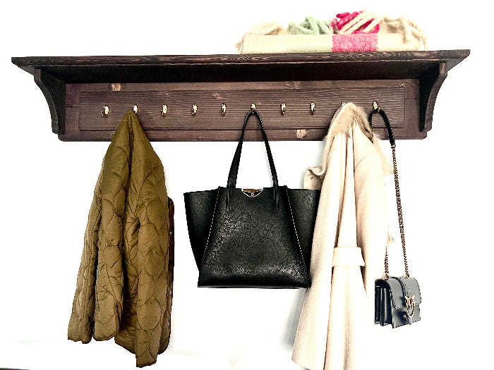 h8 Wooden Wall Coat Rack with Shelf & Hooks – Elegant Storage for Entryways & Hallways