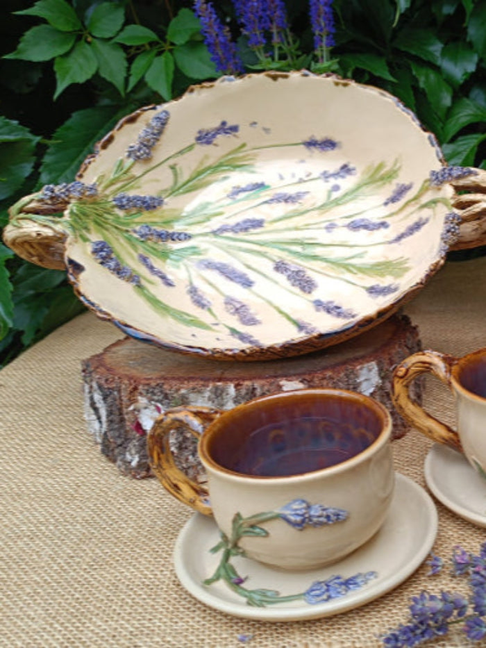 LAVENDER 🌿 Handcrafted Lavender Ceramic Serving Bowl – Artisan Floral Design