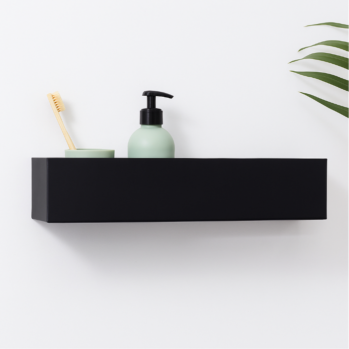 BAIN Modern Black Wall-Mounted Bathroom Shelf – Minimalist Metal Organizer