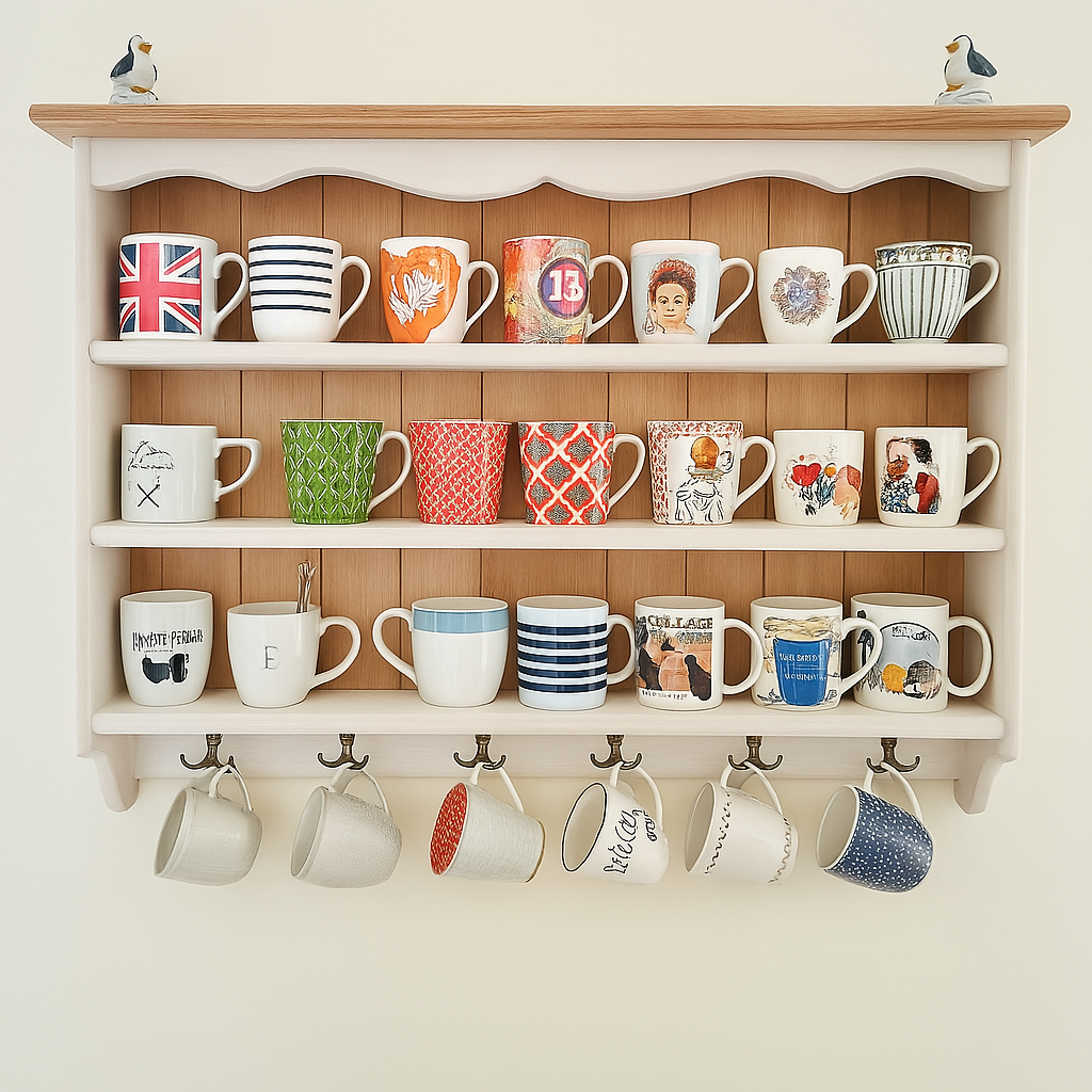 s101 Elegant Handmade Wooden Mug & Display Shelf