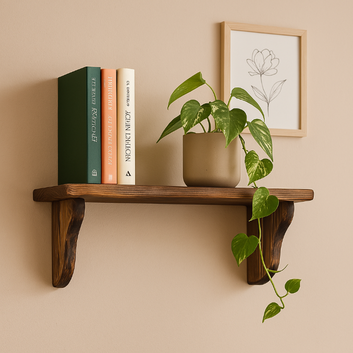 s12 Rustic Wall-Mounted Wooden Shelf – Handmade Solid Pine Display Unit