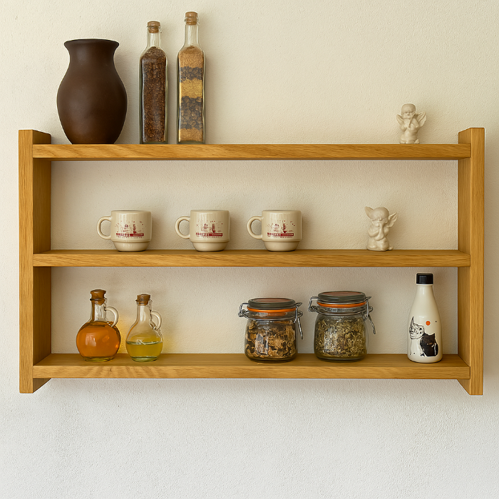 s13 Wall-Mounted Wooden Shelf – Minimalist 2-Tier Rack for Kitchen & Home