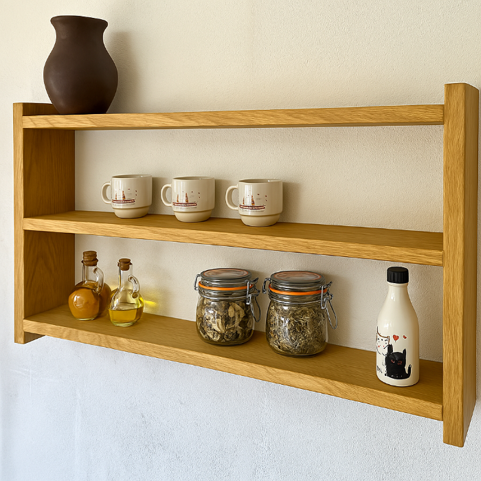 s13 Wall-Mounted Wooden Shelf – Minimalist 2-Tier Rack for Kitchen & Home