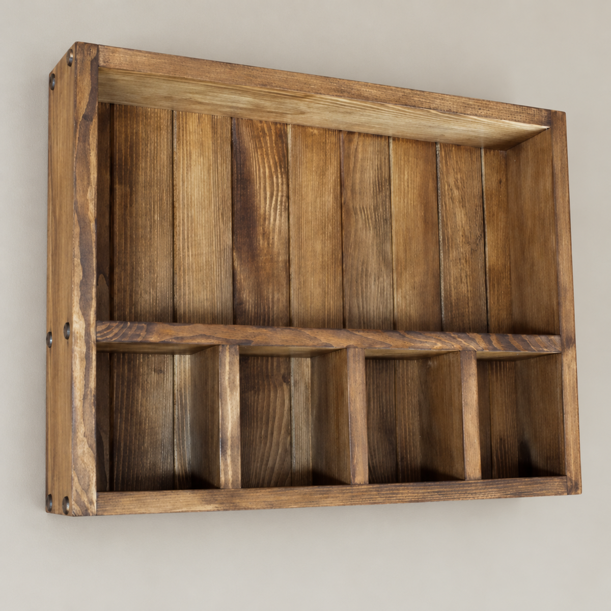 Aveline — Solid Pine Wall Shelf with Five Compartments