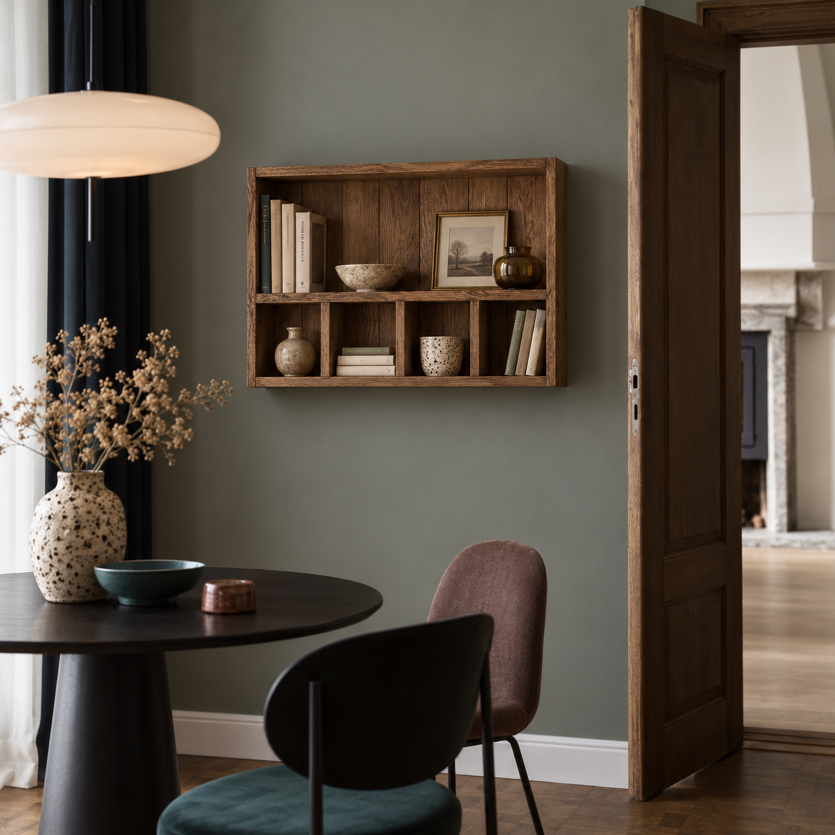 Aveline — Solid Pine Wall Shelf with Five Compartments