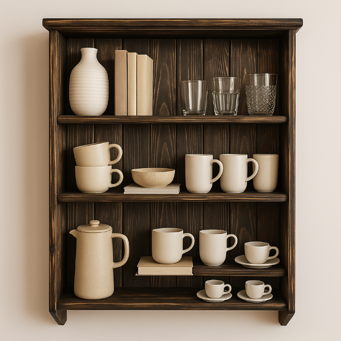 s52 Rustic Pine Wall-Mounted Wooden Rack – 4 Shelf Organizer