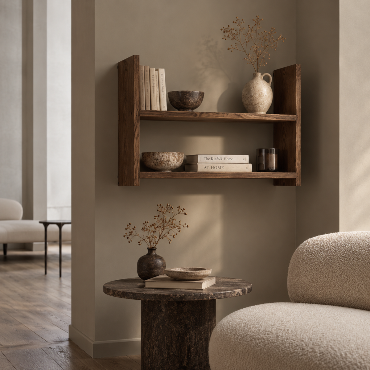Suzette — Solid Pine Two-Tier Wall Shelf