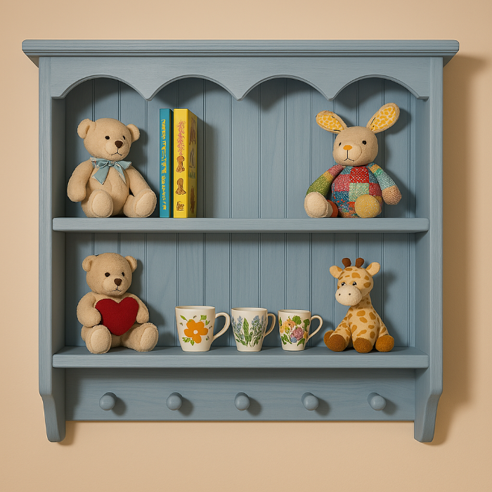 s92 Handcrafted Rustic Pine Wall Shelf with Pegs – Farmhouse Charm for Any Room