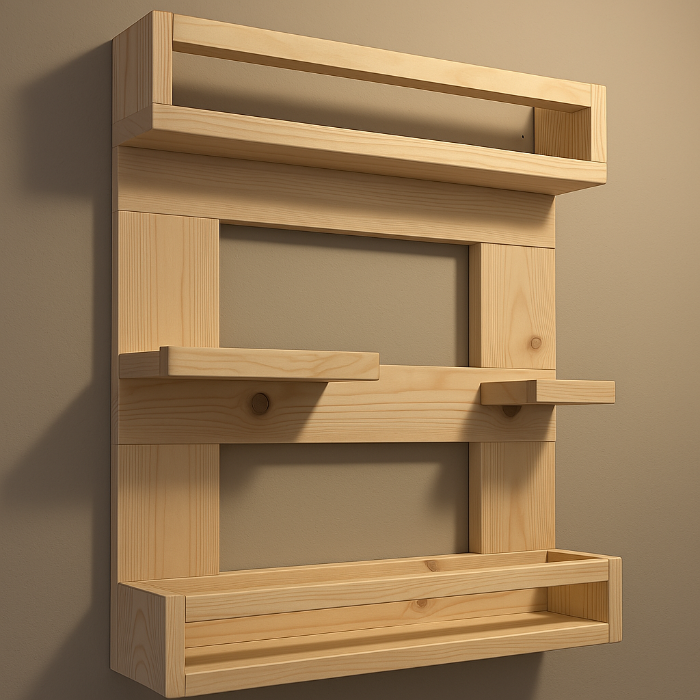 w5 Wall-Mounted Kitchen Shelf Rack – Natural Wood Organizer