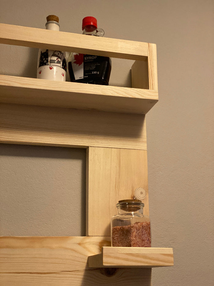 w5 Wall-Mounted Kitchen Shelf Rack – Natural Wood Organizer