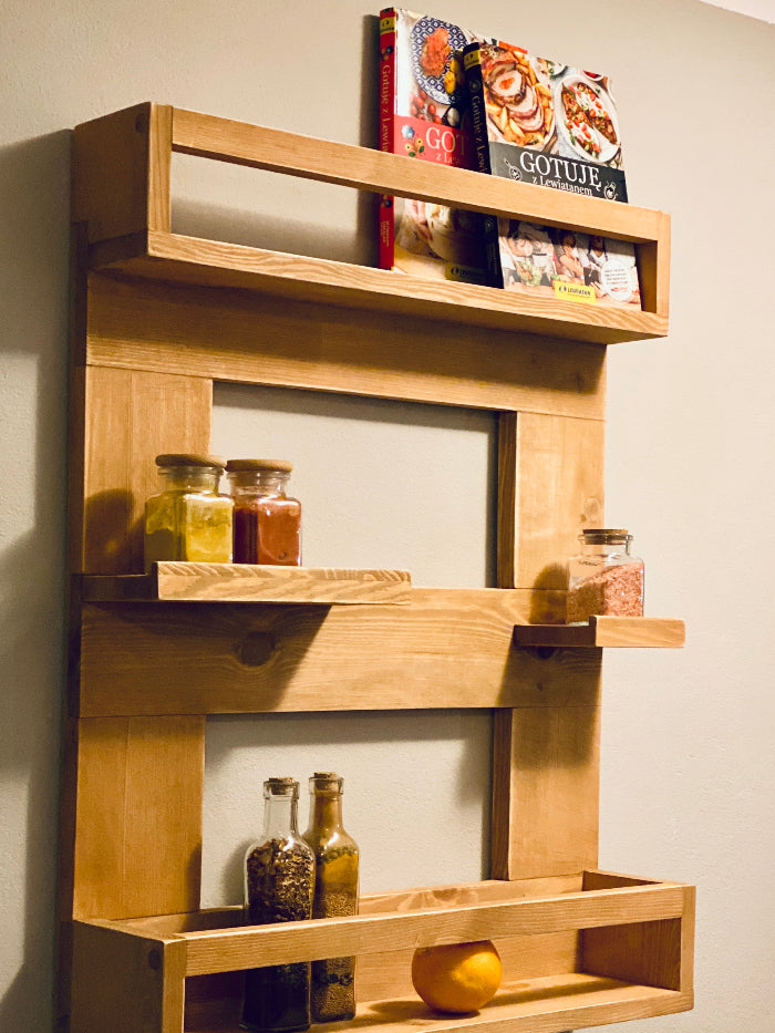 w5 Wall-Mounted Kitchen Shelf Rack – Natural Wood Organizer