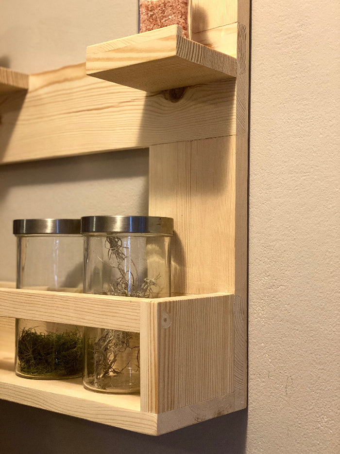 w5 Wall-Mounted Kitchen Shelf Rack – Natural Wood Organizer