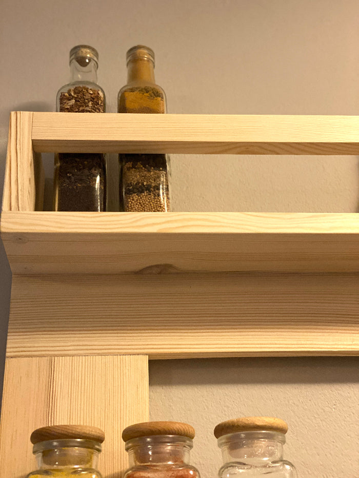 w5 Wall-Mounted Kitchen Shelf Rack – Natural Wood Organizer