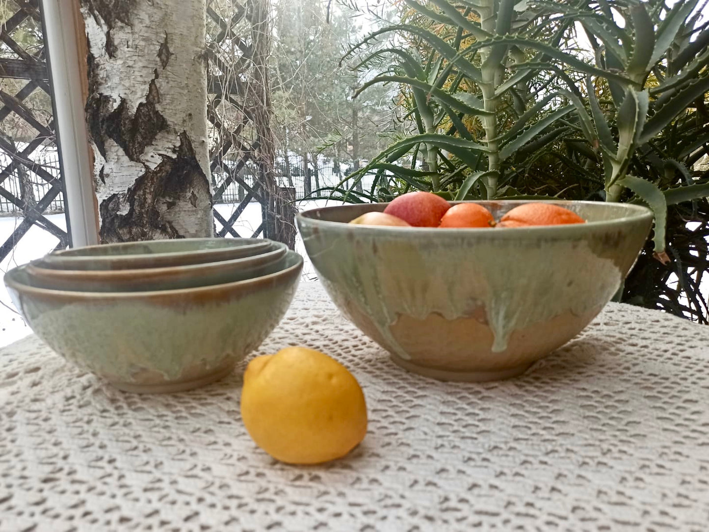 SAGE Set of four handmade ceramic bowls
