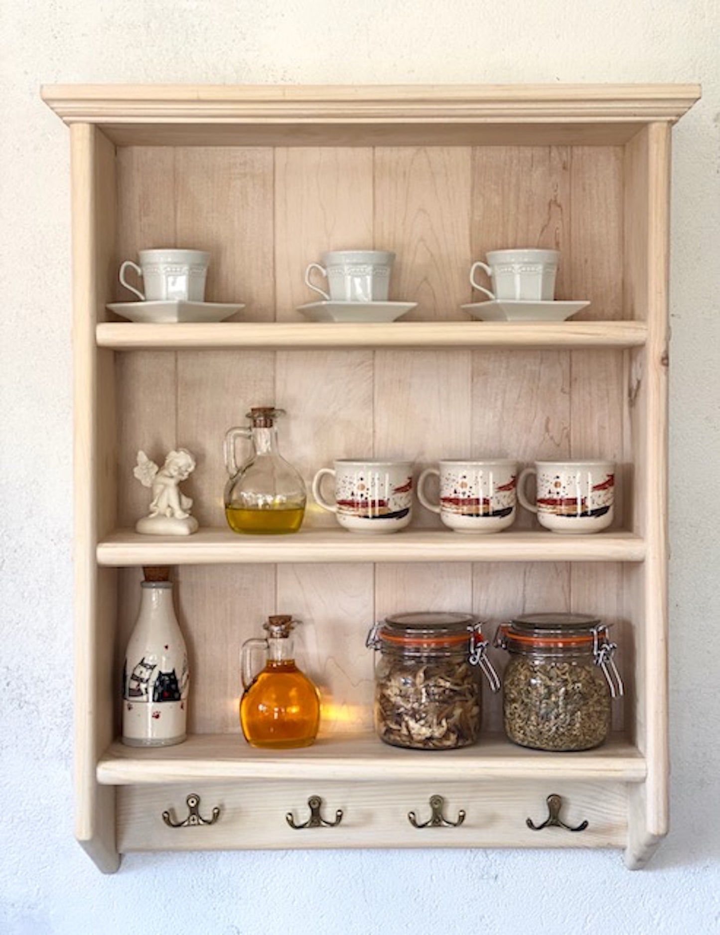 s79 SHERRI BESPOKE Wall hanging shelving unit with hooks made of solid pine (Copy)