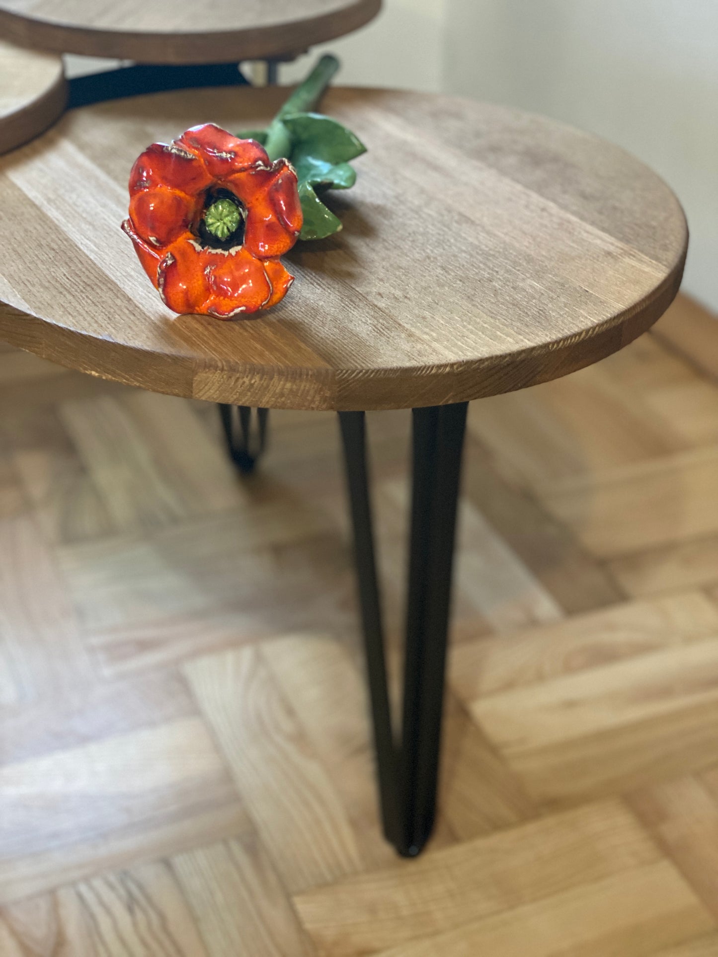 ZINA 2 Designed coffee table with three tops and hairpin legs