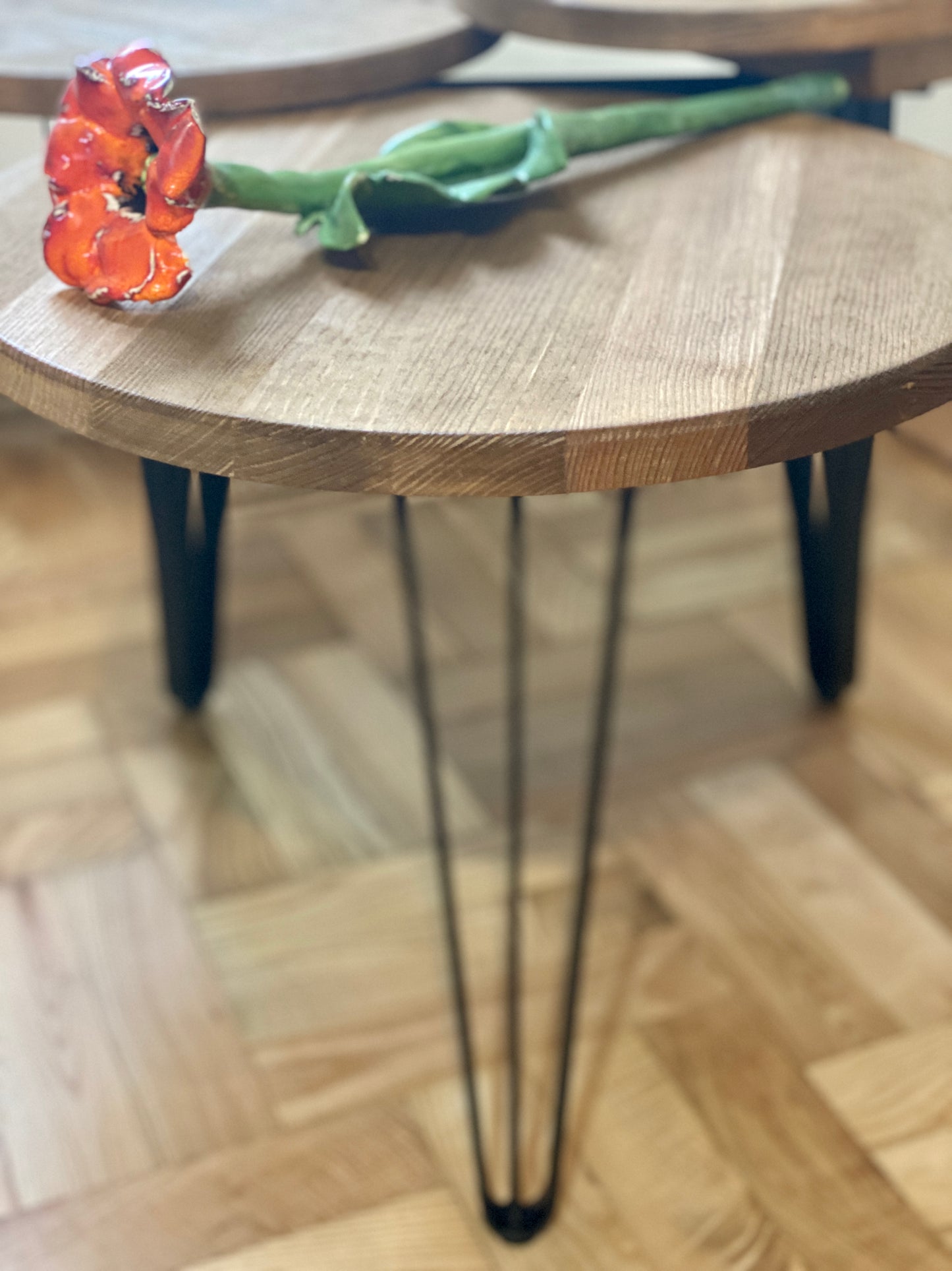 ZINA 2 Designed coffee table with three tops and hairpin legs