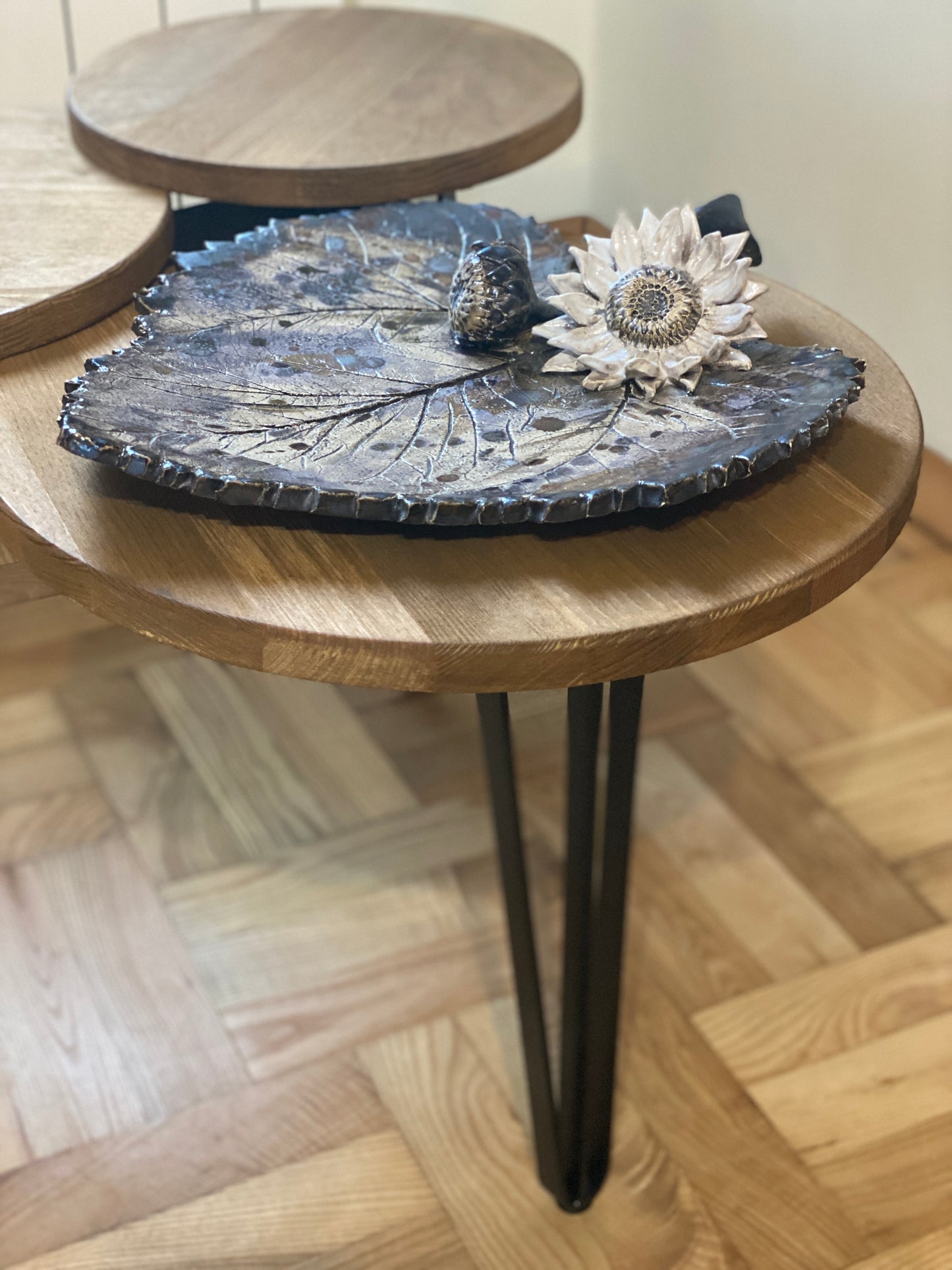 ZINA 2 Designed coffee table with three tops and hairpin legs