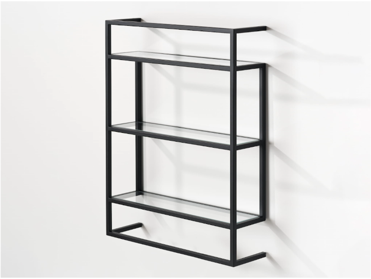 PAULA Minimalist Black Metal & Glass Wall Shelf