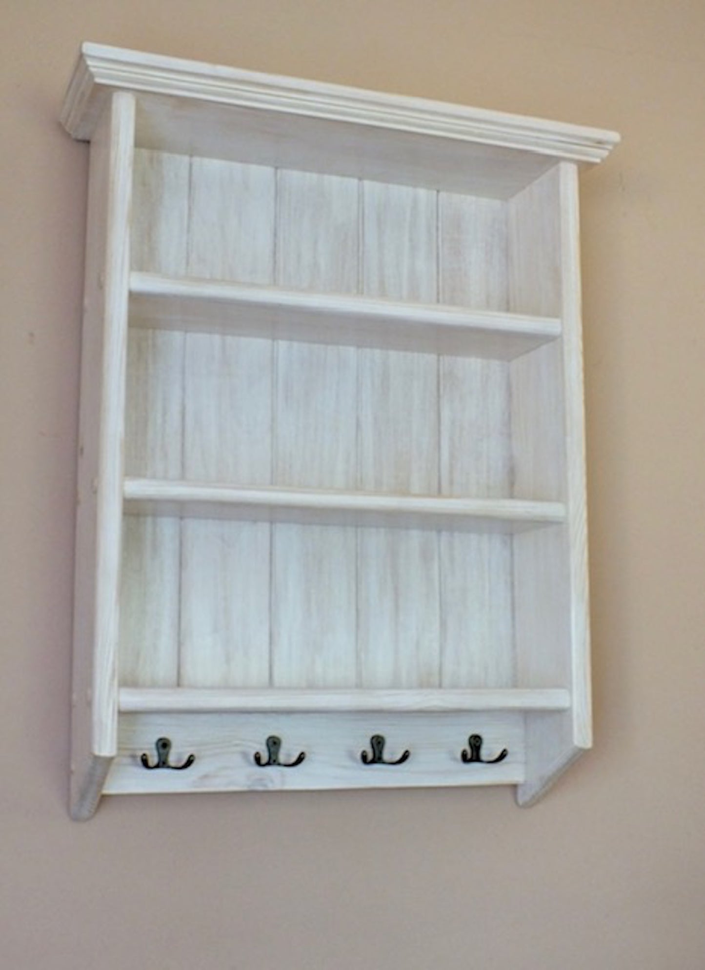 s79 SHERRI BESPOKE Wall hanging shelving unit with hooks made of solid pine (Copy)