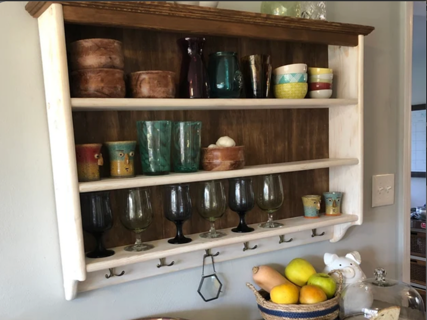s79 SHERRI BESPOKE Wall hanging shelving unit with hooks made of solid pine (Copy)