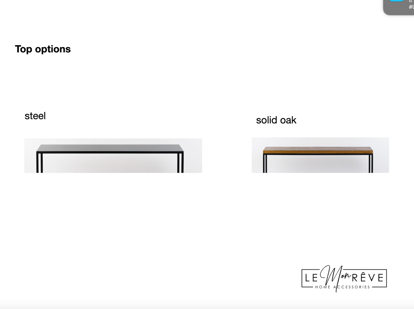 SCANDI Metal freestanding slim console with metal or wooden top