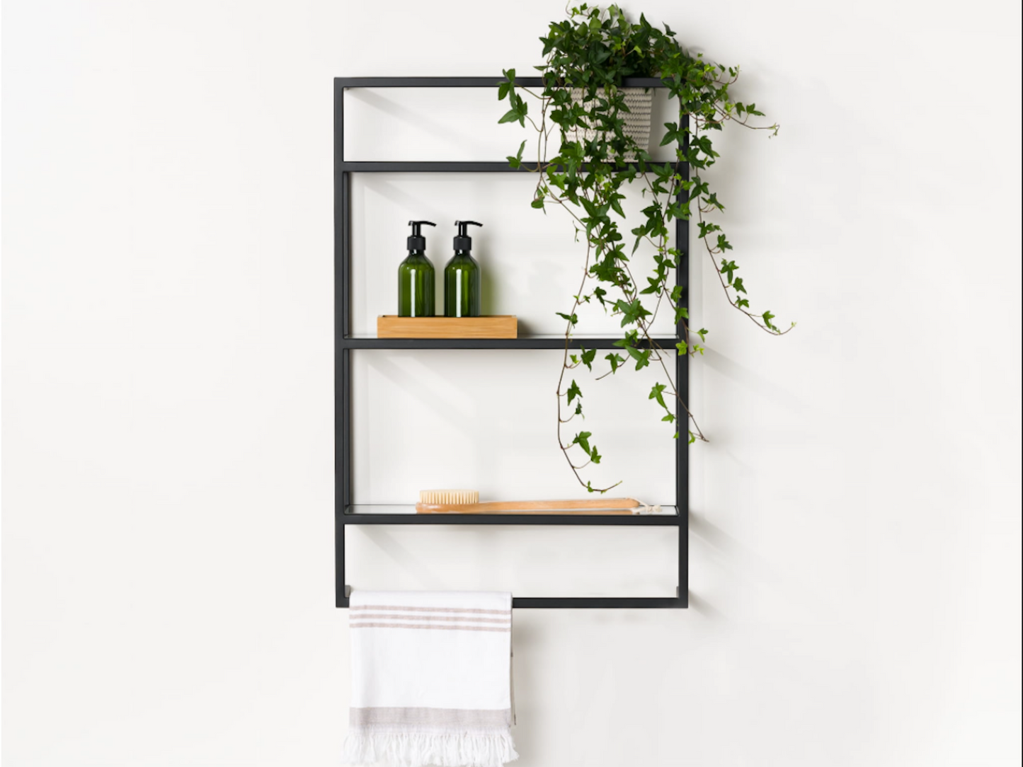 PAULA Bathroom shelf with toughened glass shelves and towel rack