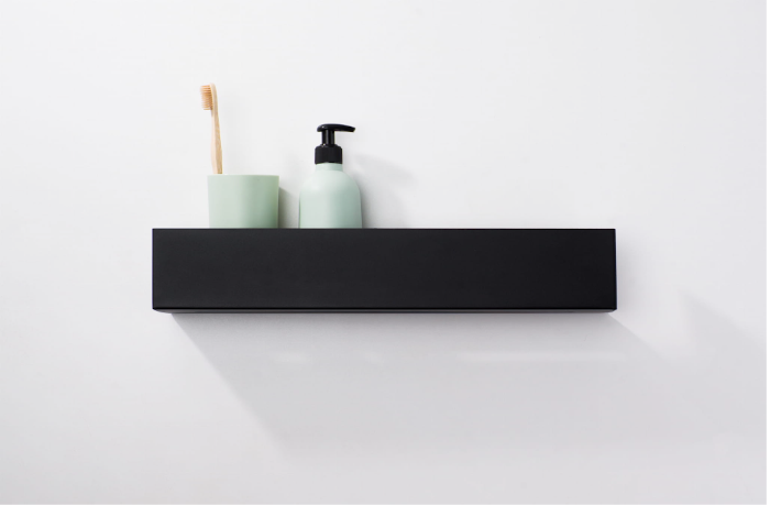 BAIN Modern Black Wall-Mounted Bathroom Shelf – Minimalist Metal Organizer